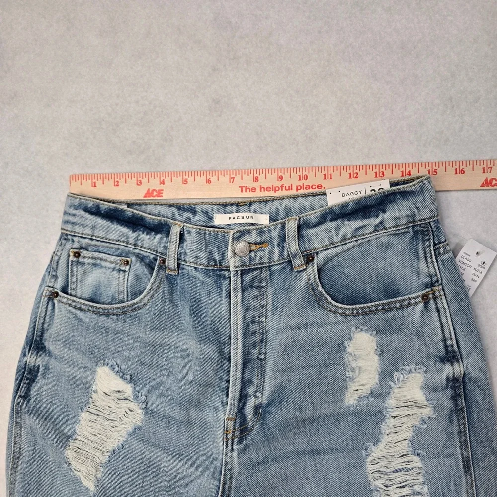 PacSun Baggy Jeans Kia Wash Distressed Ripped High Waisted Blue Denim 29